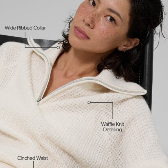 Alo Yoga Cashmere Plush Waffle 1/4 Zip Pullover Ivory - Picture 4 of 4